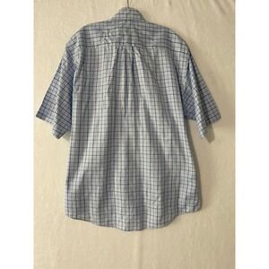 Gitman Bros Mens Lg Blue White Windowpane Check Short Sleeve Button Down Shirt